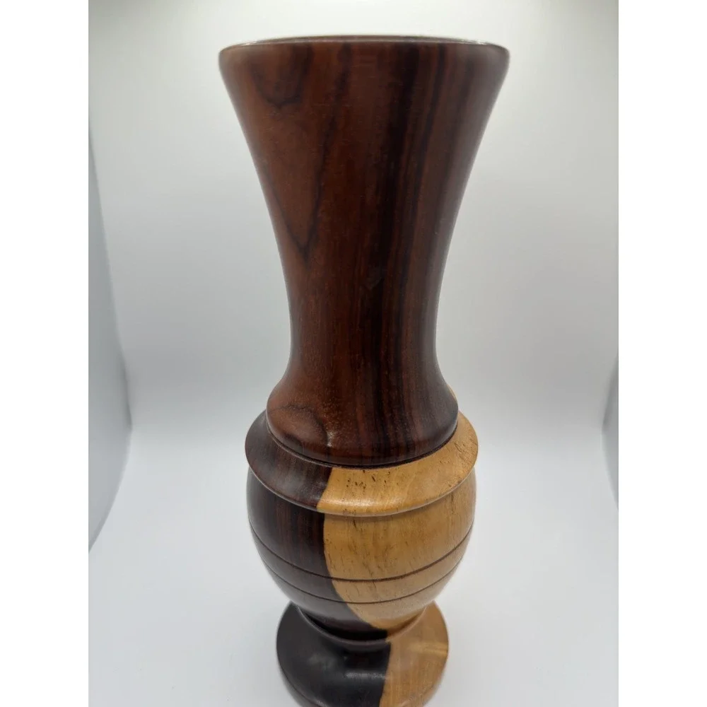 Vintage Multitone Solid Wood Hand Crafted‎ Turned Footed Bud Vase 6